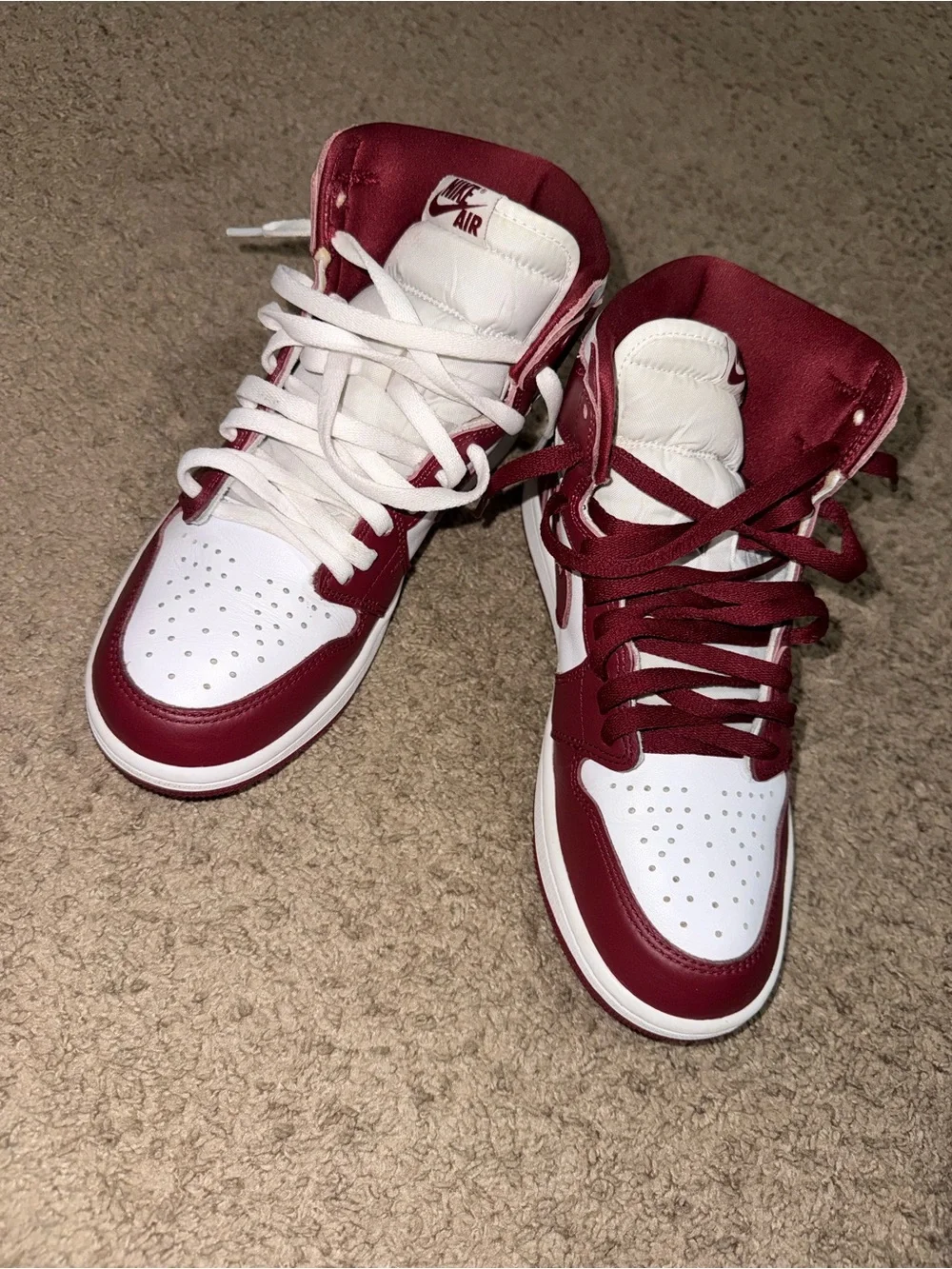 Jordan High-Top Sneakers in White and Burgundy